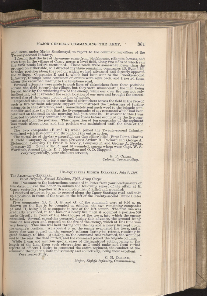 War Department Reports, Page 361, Colonel Clark's report; Major Conrad's report
